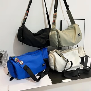 Estilo Japonês ins Style ins Style Street Wear Simple Sports Casual Sólido Cor do Ombro Bolsa Coréia Versão Retro Student Messenger Bag