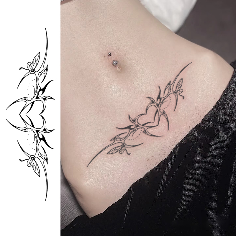 Adesivos de tatuagem temporários à prova d'água de longa duração, 15 dias, charme, coração, anel geométrico, clavícula f