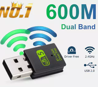 Novo Adaptador USB WiFi Bluetooth 600Mbps Banda Dupla 2.4/5Ghz Receptor De Rede Sem Fio Mini Dongle Wi-Fi