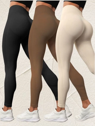 Cross border Novo Listrado Cintura Alta Compressão Pêssego Longo Cor Sólida nude Respirável Correndo Calças De yoga Com