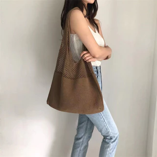 Vintage Oco Tecido tote Malhas Bolsa De Ombro Boho Feminina