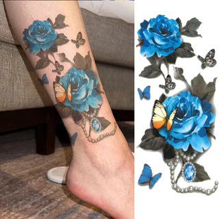 Etiqueta temporária impermeável da tatuagem, tatuagem falsa azul da perna da arte da mulher do braço da flor