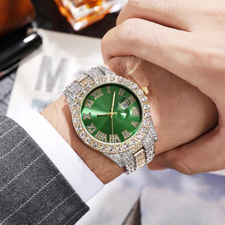 Relógio Elegante De Hip Hop Para Homens: Imitação De Escala Romana De Diamante Com Acabamento Gelado