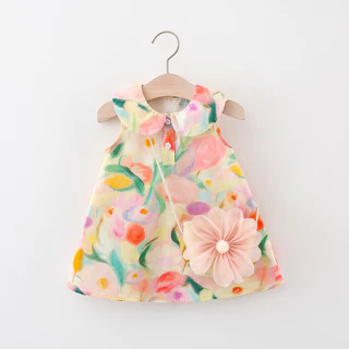 Vestido Para Bebê Menina Boneca Doce Colarinho Flor Impresso Enviar Saco De Flores