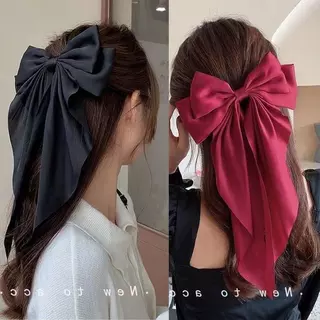 Clip de Cabelo Big Bow Hair Clip Streamer Cor Sólida Clip de Mola All-Match Temperamento High Ponytail Hairpin Acessórios