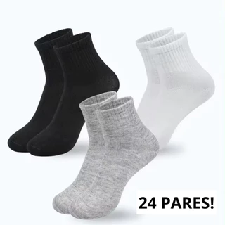 24 Pares De Meias Esportivas De Algodão De Cano Alto – Unissex De Qualidade Para Estudantes À Venda