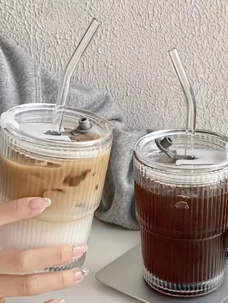 1 Xícara De Vidro Listrado vertical , Café Gelado , Chá De Água Transparente vintage Suco De Leite