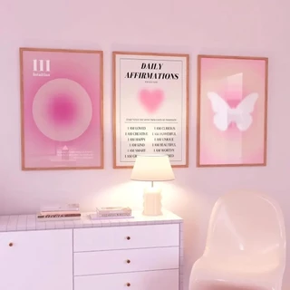 3pcs Pôster Abstrato Aura Gradiente Pôster de Afirmação Diária Espírito de Afirmação Parede Cor-de-Rosa Arte em Tela Borboleta Pintura em Tela Estética Decoração de Sala