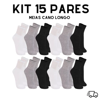 15 Pares De Meias Unissex De Cor Sólida – Esportivas De Cano Alto Para Basquete