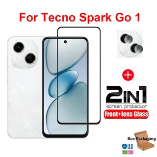 Película De Vidro Temperado 2 Em 1 Para Tecno Spark go 1s De Cobertura Completa + Lente De Câmera
