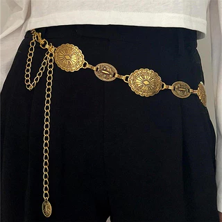 1 Peça Cinto De Metal Dourado Boêmio Para Mulheres Vintage Elegante Corrente De Cintura Acessórios De Joias Exclusivos