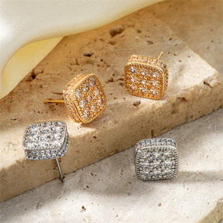 Brincos Quadrados De Zircão Incrustados De Cobre Minimalistas E De Nicho , Requintados Modernos Versáteis