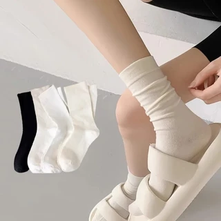 Meias Femininas Mi Mid-tube Meias Femininas de Confinamento Sem Osso Meias Femininas de Primavera Outono Meias Femininas Meias de Algodão Meias de Cera Macia Meias Elásticas de Pilha Solta Boca Sem Bondage