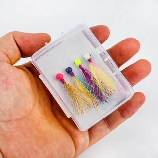 4Pcs/Boxed Mini Anzol De Cabeça De 0.9g Chumbo De Pesca Jig Lure Round Ball Fishing Jigs Com Pena Mosca De Minhoca Macia