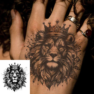 Adesivo de tatuagem temporária de ervas de leão coroa, simulação à prova d