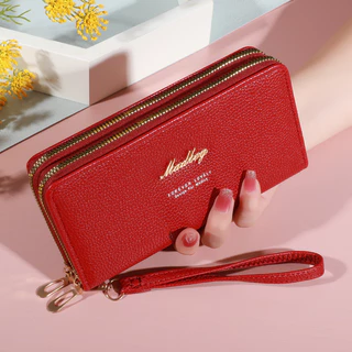 Elegante Lychee Padrão Carteira Grande Capacidade Zíper Oito Slots Para Cartões Bolsa