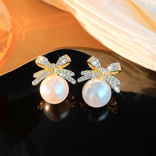 Brincos femininos 1 par moda luz luxo incrustado zircão pérola arco brincos de liga
