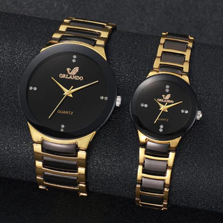 2 Pçs/Set Moda Casal Relógios Conjunto De Luxo Banda Aço Inoxidável Negócios Pulso Para Homem E Mulher