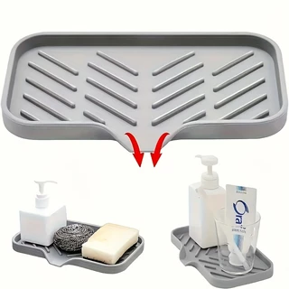 Bandeja de pia de Silicone para cozinha, Bandeja de pia de sabão com cabeça de drenagem, Bancada de pia de pia de pia, Utilizada para esponja de escova e sabão, Suprimentos para banheiro de cozinha doméstica