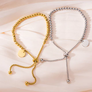 Pulseira De Contas Ajustável , Joias Minimalistas Com Pingente Redondo Para Mulheres , design Moderno Zíper , Acessório