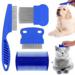 Conjunto de 4 peças Alilin Conjunto de pente para piolhos para animais de estimação Pente portátil para piolhos de dente