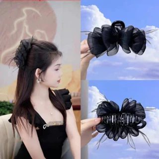 Grampo de cabelo grande e fofo de caranguejo com penas de 13 cm estilo elegante feminino