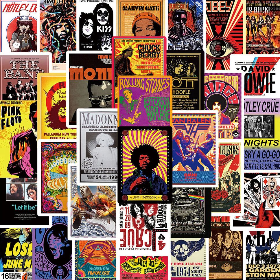 50Pcs Adesivos Personalizados Rock Music Stickers Para Malas De Telefone Celular Cases Capacete De Laptop Skateboard À Prova D'água Decorativos DIY Creative