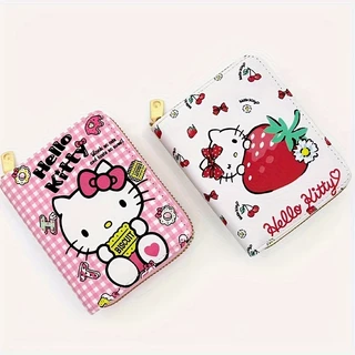 Adorável Carteira De Couro Hello Kitty PU-Zíper Seguro & Organizador De Cartões-Porta-Chaves Com Estilo Sem Esforço Diário