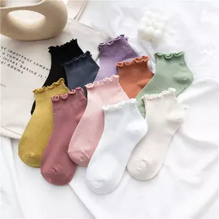 Moda Feminina Meias De Algodão Rendas Cor Sólida Babados Adorável Borda Princesa Meninas Senhora Primavera Verão Outono