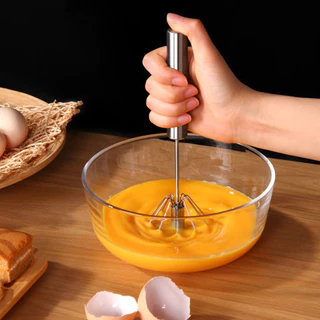 Batedor de ovos semiautomático de aço inoxidável, semiautomático giratório