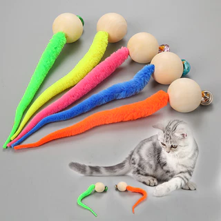 Bola de Madeira de Brinquedo de Gato com Sino de Cauda de Lagarta Suprimentos Interativos para Animais de Estimação