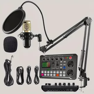 F9988 Misturador de áudio profissional, Kit de equipamento de Podcast, Microfone condensador de PC, Laptop, Smartphone, Gravação de jogos, Podcast Studio, Video Studio, Misturador de áudio profissional, com Kit de equipamento de Podcast suportado