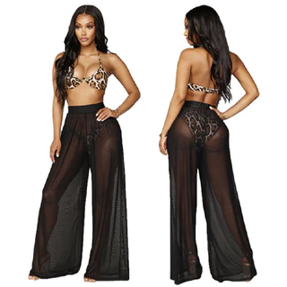 Design Mais fino Visual mais fino Perspectiva de praia de cintura alta Perspectiva de praia de cintura alta Sexy Mesh Wide-Leg