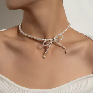1 Item elegante Popular doce temperamento cristal zircão pérola arco colar