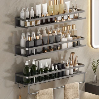 1/2 Peças, Bandeja de Banheiro Multifuncional, Bandeja de Banheiro de Parede, Rack de Armazenamento de Cosméticos, Gancho de Armazenamento de Toalhas, Rack de Toalhas de Banheiro, Rack de Banheiro de Alumínio, Prateleira de Armazenamento de Suprimentos de