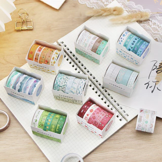 Conjunto De 5 Fitas Adesivas Rolls/box Washi Para O Jornal De Recortes Adesivos Decorativos Papelaria Estudantil