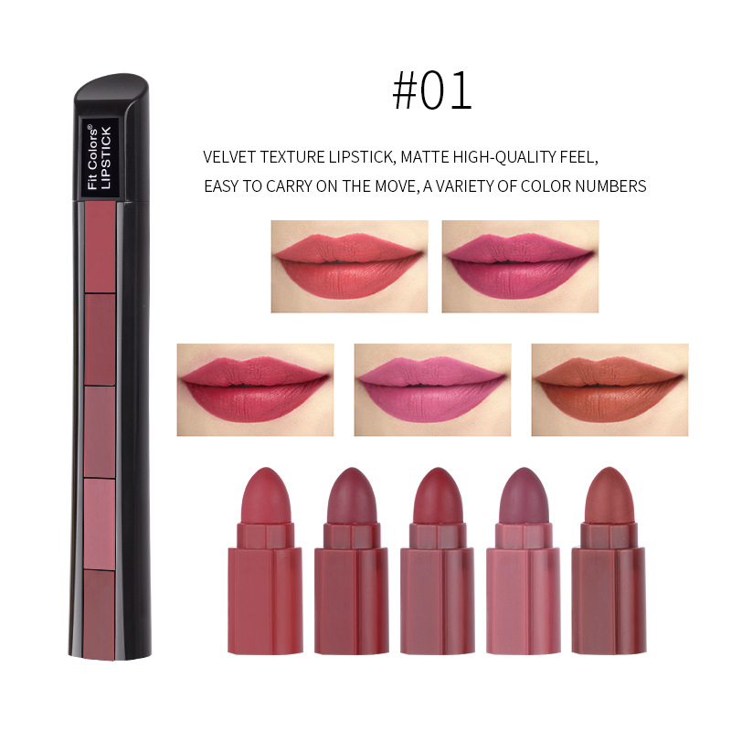 Ajuste Cores Baton Matte 5 Cores Conjunto de Batom 5 Seções Baton Matte ...