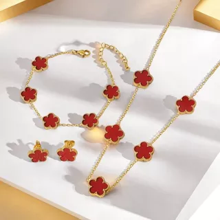 1 peça dupla face flor de cinco pétalas de aço inoxidável trevo de quatro folhas colar pulseira brincos feminino conjunt