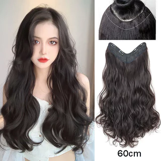 Extensão De Cabelo Encaracolado Longo Sintético De 60 Cm , 4 Clipes No , Peça Única Em Forma De V Para Mulheres
