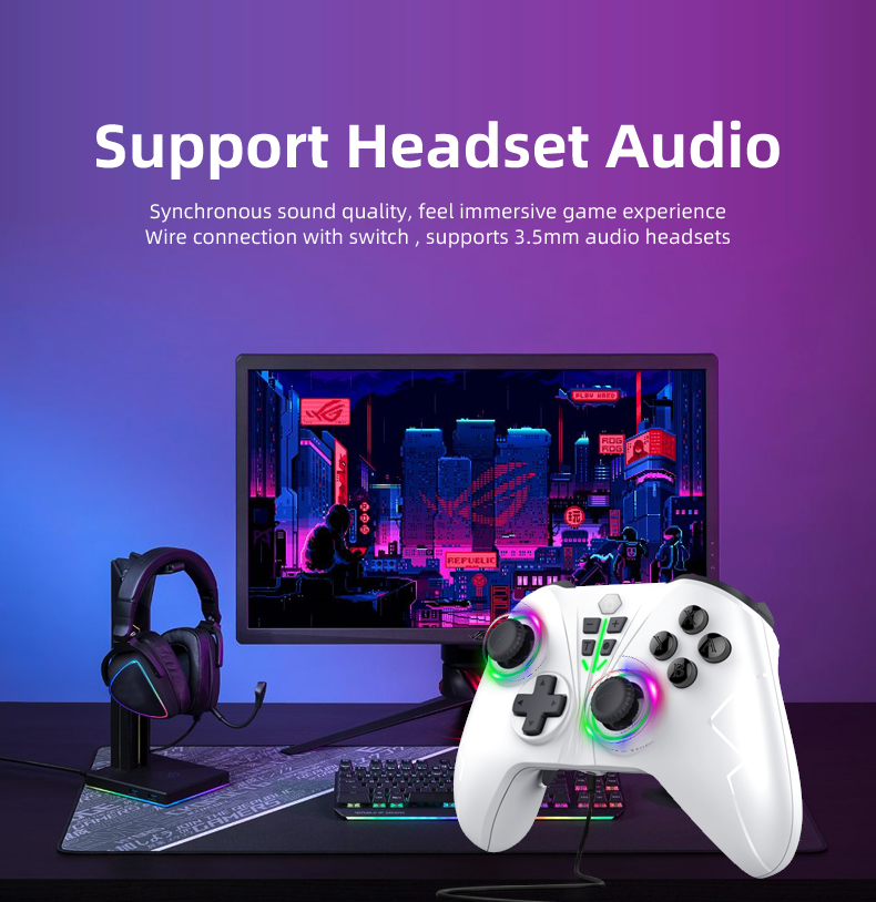 Switch Controlador RGB De Efeito De Luz macro Programação De Vibração Contínua Sem Fio Bluetooth De Jogo Suporte Headset Audio/PC/Mobilephone/P3/Android TV