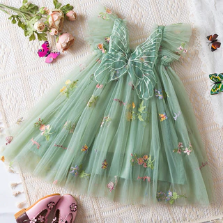 Baby Girl Festa De 1 Aniversário Vestido Borboleta 3D De Infantil Bordado Floral Verão Tulle Sling Princesa