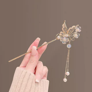 Alta qualidade pérola Hairpin temperamento borboleta borla Hairpin Super fada High-End Hairpin feminino elegante passo a