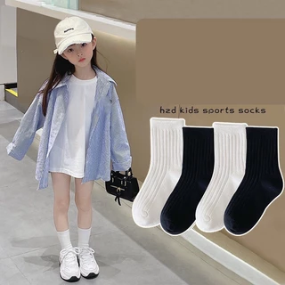 4 pares preto branco com nervuras bebê meias de gola alta versão coreana múltiplas listras padrões de meias de bebê