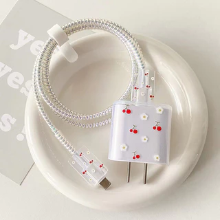 Conjunto de 5 peças nó cereja adequado para Apple 2 0w capa de cabeça de carregamento 18w carregador de cabeça de carreg em Oferta na Shopee