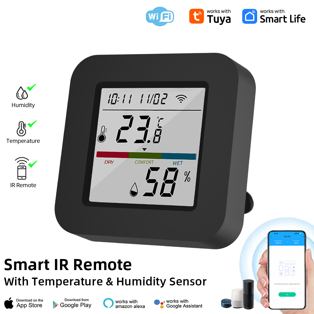 Tuya Smart University Infrared Remote Control, com Sensor de umidade de temperatura de TV /Air Condicionado, Coopere com Alexa Google