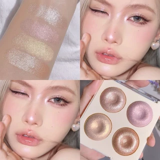 Pó De 4 Cores Pearl Luster Brilhante Natural Eye Shadow Contour Blusher Pastel Tudo Em Uma Placa