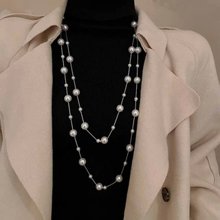 Colar De Pérolas Em Camadas , Joias Elegantes De Luxo Para Mulheres , Corrente De Suéter De Inverno
