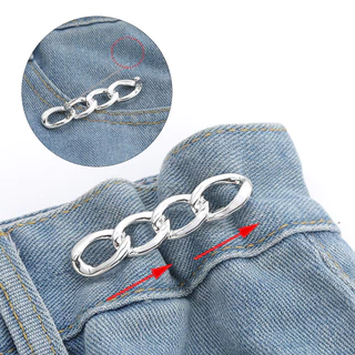 1pc prata Jeans mudança de cintura pequena cintura artefato torção broche saia Anti-reflexo elástico cintura pino cintur