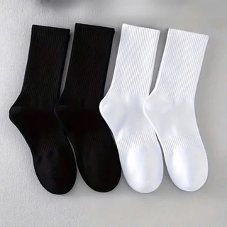 10 Pares De Meias Unissex De Cor Sólida Com Gola Alta (20-22 Cm)-Algodão Macio , Grosso E Respirável !
