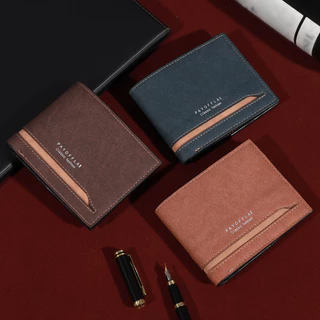 Carteira De Couro De Moda Masculina Curta Com Slots De Cartão Horizontal Macio PU